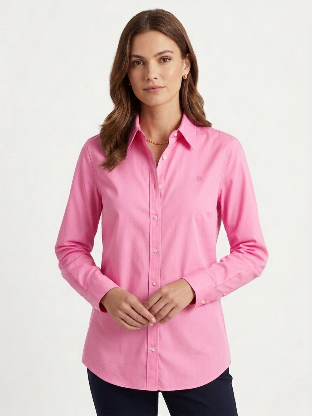 Lauren Ralph Lauren Pink LRL Logo Non-Iron Button Down Sz Large Preppy Classic
